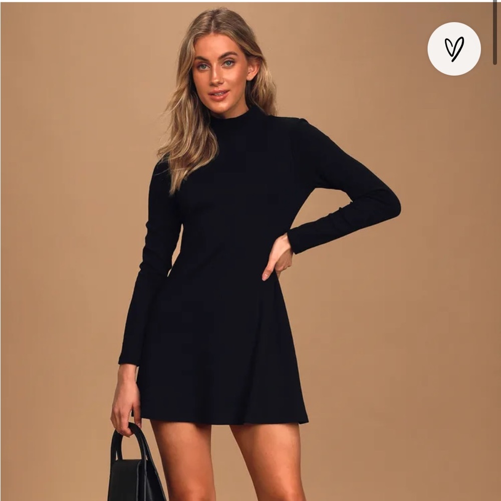 Lulu’s Take it Back Black Ribbed Knit Tie-Back Sweater Dress, women’s SMALL